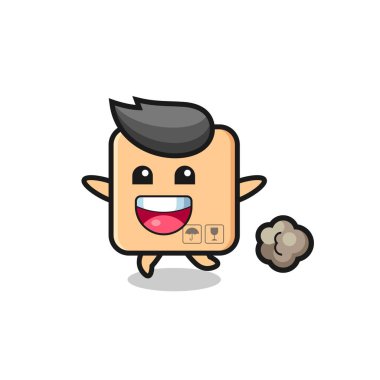 Koşu pozlu mutlu karton kutu karikatürü, tişört, çıkartma, logo elemanı için şirin bir tasarım.