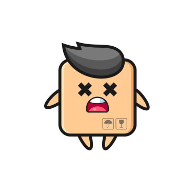 Ölü karton kutu maskotu karakteri, tişört, çıkartma, logo elementi için şirin tasarım.