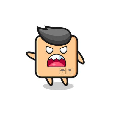 Şirin karton karton karton karikatür, çok kızgın bir poz, tişört, çıkartma, logo elementi için şirin bir tasarım.