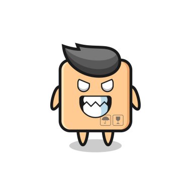 Karton kutunun şeytani ifadesi sevimli maskot karakteri, tişört, çıkartma, logo elementi için şirin tasarım.