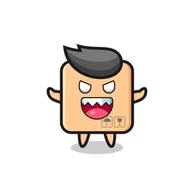 Şeytani karton kutu maskotu karakteri, tişört, çıkartma, logo elementi için şirin bir tasarım.