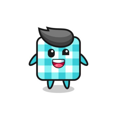 Garip pozları olan kareli masa örtüsü karakteri, tişört, etiket, logo elementi için şirin bir tasarım.