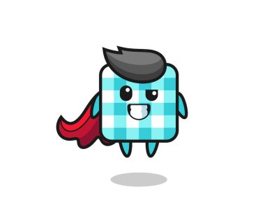 Uçan bir süper kahraman olarak şirin kareli masa örtüsü karakteri tişört, etiket, logo elementi için şirin bir tasarım.