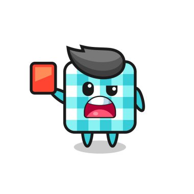 Hakemin kırmızı kart verdiği kareli masa örtüsü şirin maskot tişört, etiket, logo unsuru için şirin tasarım.