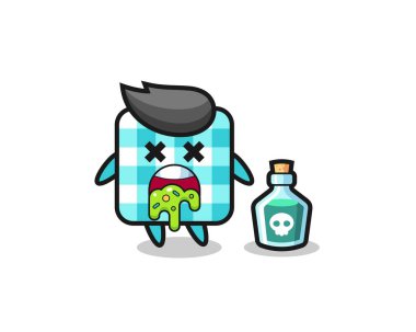 Zehirlenmeden dolayı kusan kareli masa örtüsü karakteri çizimi, tişört, etiket, logo ögesi için şirin bir tasarım