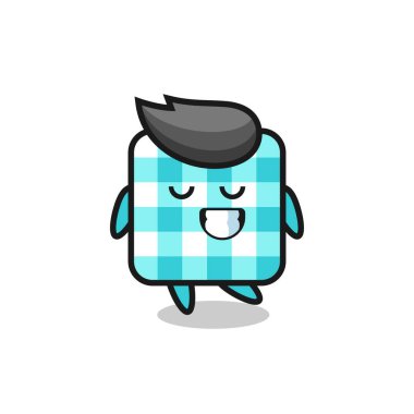 Utangaç bir ifadeyle kareli masa örtüsü çizimi, tişört, etiket, logo ögesi için şirin bir tasarım