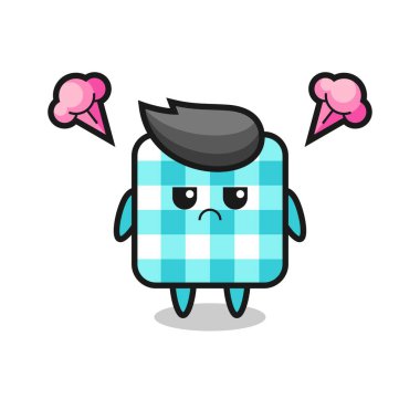 Sevimli kareli masa örtüsü çizgi film karakterinin rahatsız edici ifadesi, t-shirt, etiket, logo ögesi için şirin tarz tasarımı