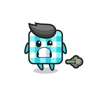 Kareli masa örtüsü çizgi filminin osurması, tişört, etiket, logo elementi için şirin bir tasarım.