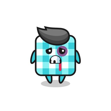 yaralı kareli masa örtüsü karakteri çürük suratlı, tişört, etiket, logo elementi için şirin bir tasarım