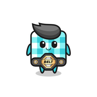 MMA dövüşçüsü. Kemerli masa örtüsü maskotu. Tişört, çıkartma, logo elementi için şirin bir tasarım.