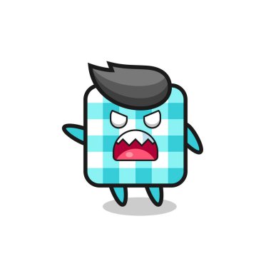 Sevimli kareli masa örtüsü çok kızgın bir poz, tişört, etiket, logo elementi için şirin bir tasarım.