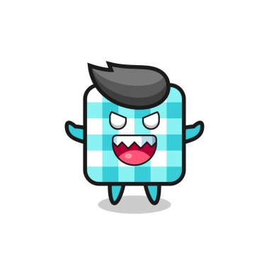 Şeytani kareli masa örtüsü maskotu karakteri, tişört, etiket, logo elementi için şirin bir tasarım.