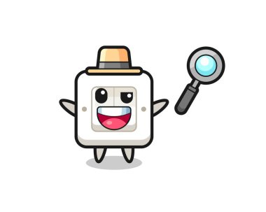 Bir davayı çözmeyi başaran bir dedektif olarak ışık anahtarı maskotunun çizimi, tişört, çıkartma, logo elementi için şirin bir tasarım.