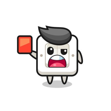 Hakemin kırmızı kart vermesi gibi şirin bir maskot tişört, çıkartma, logo elementi için şirin bir tasarım.