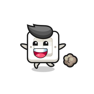 Mutlu ışık anahtarı çizgi filmi. Koşu pozu, tişört, etiket, logo elementi için şirin bir tasarım.