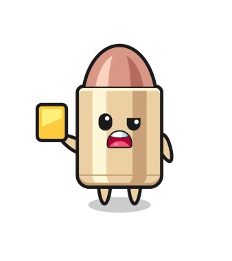 Futbol hakemi olarak çizgi film karakteri sarı kart veriyor, tişört, çıkartma, logo elementi için şirin bir tasarım.