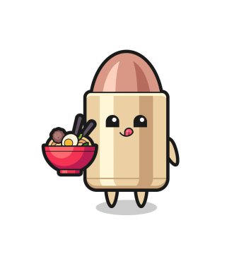 Erişte yiyen sevimli kurşun karakteri, tişört, çıkartma, logo elementi için şirin bir tasarım.