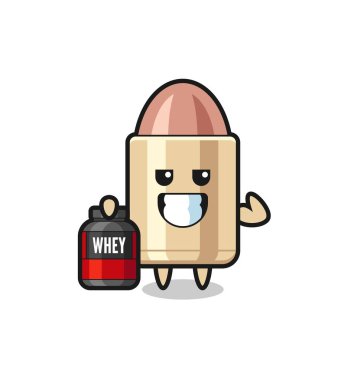 Kas mermisi karakteri bir protein takviyesi tutuyor. Tişört, çıkartma, logo elementi için şirin bir tasarım.