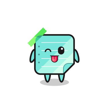 Şirin mavi yapışkan, tatlı bir ifadeyle karakterin dilini uzatırken, tişört, çıkartma, logo elementi için şirin bir tasarım.