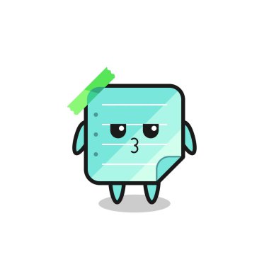 Şirin mavi yapışkan notların sıkılmış ifadesi karakterler, t-shirt, etiket, logo ögesi için şirin tarz tasarımı