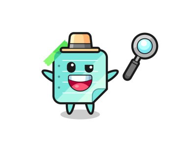 Bir davayı çözmeyi başaran bir dedektif olarak mavi yapışkan notların çizimi, tişört, çıkartma, logo elementi için şirin bir tasarım.