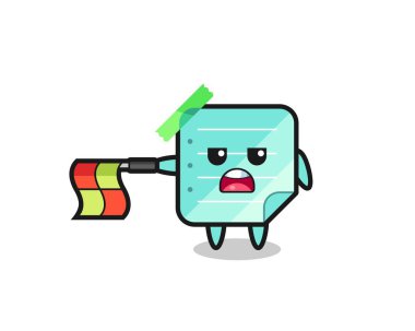 Çizgi hakemi olarak mavi yapışkan notlar bayrağı düz tut, tişört, etiket, logo ögesi için şirin bir tasarım yap