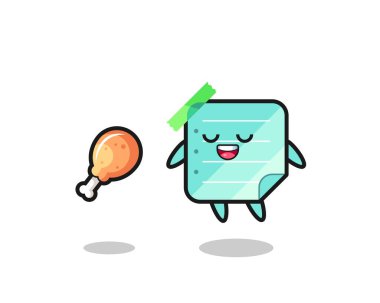 Kızarmış tavuk, tişört, çıkartma, logo elementi için şirin bir tasarım yüzünden yüzen ve cezbedici şirin mavi yapışkan notlar.