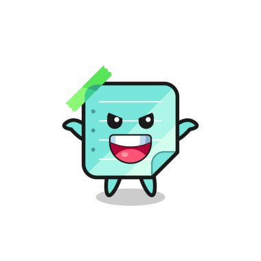 Şirin mavi yapışkan notların gösterimi korkutma hareketi yapıyor, tişört, çıkartma, logo elementi için şirin bir tasarım.