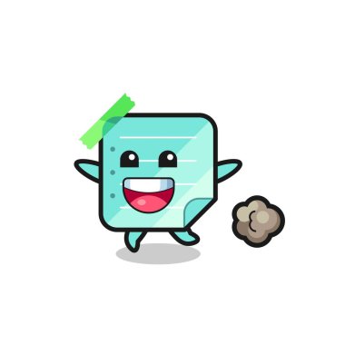 Koşu pozlu mutlu mavi yapışkan notlar, tişört, etiket, logo elementi için şirin bir tasarım.