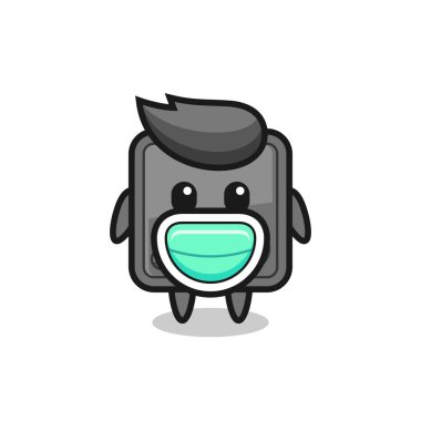 Maske takan sevimli kasa karikatürü, tişört, çıkartma, logo elementi için şirin bir tasarım.