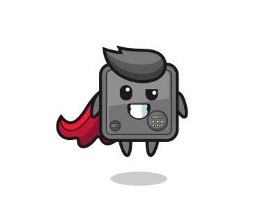 Uçan bir süper kahraman olarak sevimli kasa karakteri tişört, çıkartma, logo elementi için şirin bir tasarım.