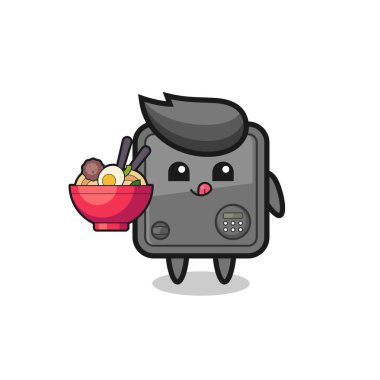 Erişte yiyen sevimli kasa karakteri, tişört, çıkartma, logo elementi için şirin bir tasarım.