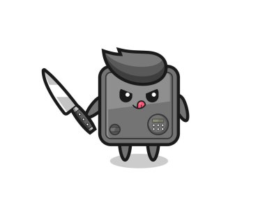 Bıçak tutan bir psikopat olarak şirin bir kasa maskotu tişört, etiket ve logo için şirin bir tasarım.