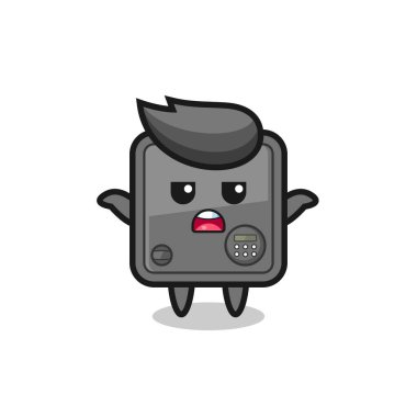 Güvenli kutu maskotu karakteri t-shirt, çıkartma, logo elementi için şirin bir tasarım olduğunu söylüyor.