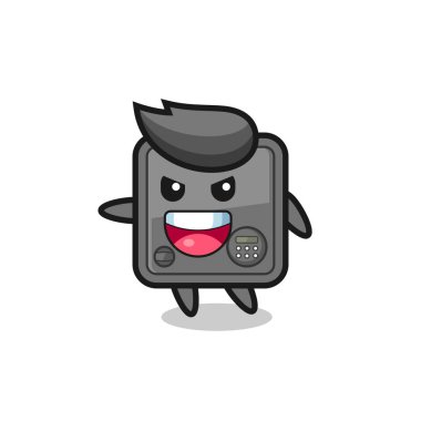 Çok heyecanlı pozlu güvenli kutu karikatürü, tişört, çıkartma, logo elemanı için şirin bir tasarım.