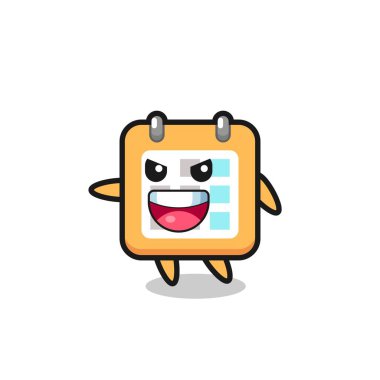 Çok heyecanlı pozlu takvim karikatürü, tişört, etiket, logo ögesi için şirin bir tasarım.