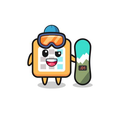 Snowboard stili takvim karakteri tasviri, tişört, etiket, logo ögesi için şirin tasarım