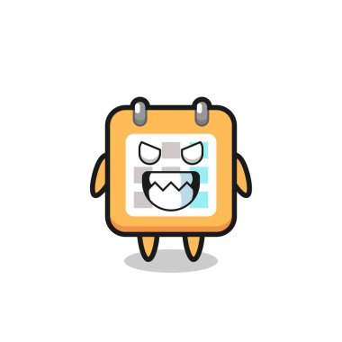 Takvimin şeytani ifadesi şirin maskot karakteri, tişört, çıkartma, logo elementi için şirin tasarım