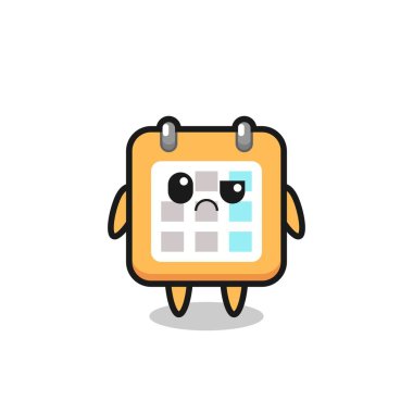 Takvimin şüpheli yüzlü maskotu, tişört, etiket, logo elementi için şirin bir tasarım.