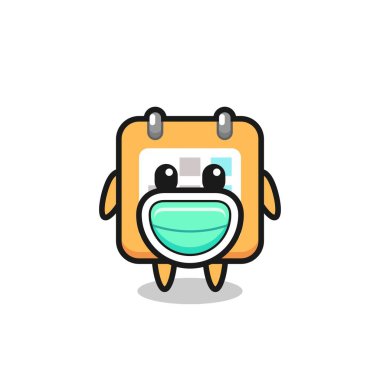 Maske takan sevimli takvim karikatürü, tişört, etiket, logo ögesi için şirin bir tasarım.