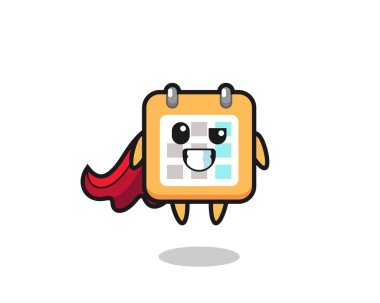 Uçan bir süper kahraman olarak sevimli takvim karakteri, tişört, çıkartma, logo elementi için şirin bir tasarım