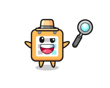 Bir davayı çözmeyi başaran bir dedektif olarak takvim maskotunun çizimi, tişört, çıkartma, logo elementi için şirin bir tasarım.