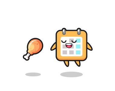 Şirin bir takvim, kızarmış tavuk, tişört, etiket ve logo için şirin bir tasarım.