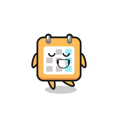 Tişört, etiket, logo ögesi için sevimli bir tasarım, utangaç bir ifadeyle takvim karikatür çizimi