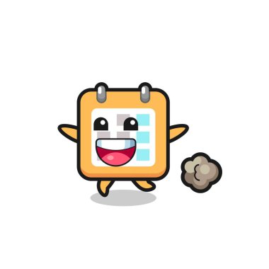 Koşu pozlu mutlu takvim karikatürü, tişört, etiket, logo ögesi için şirin bir tasarım