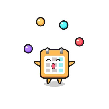 Takvim sirki çizgi filmi bir topla hokkabazlık yapıyor, tişört, çıkartma, logo elementi için şirin bir tasarım.