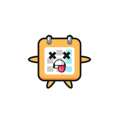 Ölü duruşu olan sevimli takvimin karakteri, t-shirt, etiket, logo ögesi için şirin tasarım