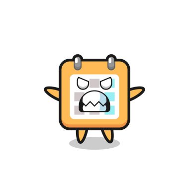 Takvim maskotu karakterinin öfkeli ifadesi, t-shirt, etiket, logo ögesi için şirin tarz tasarımı