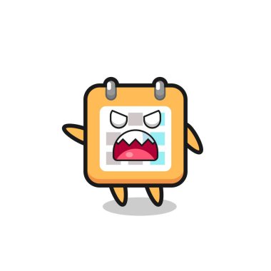 Çok kızgın bir duruşta sevimli bir takvim karikatürü, tişört, etiket, logo elemanı için şirin bir tasarım.