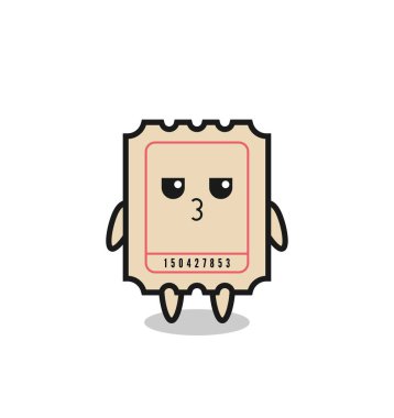 Sevimli bilet karakterlerinin sıkılmış ifadesi, tişört, etiket, logo ögesi için şirin tarz tasarımı